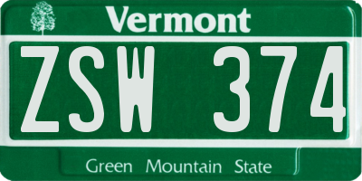 VT license plate ZSW374