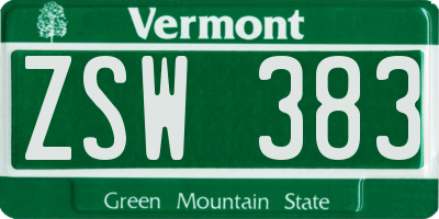 VT license plate ZSW383