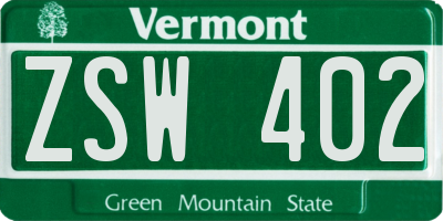 VT license plate ZSW402