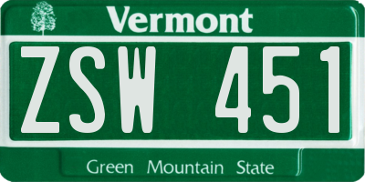 VT license plate ZSW451