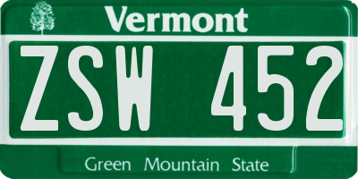 VT license plate ZSW452