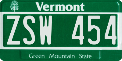 VT license plate ZSW454