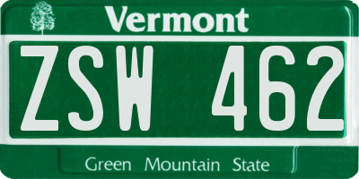 VT license plate ZSW462