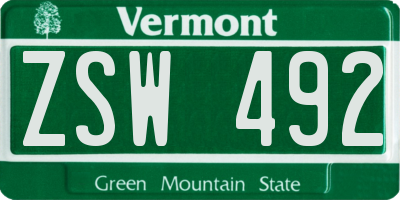 VT license plate ZSW492