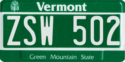 VT license plate ZSW502