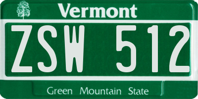 VT license plate ZSW512