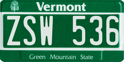 VT license plate ZSW536