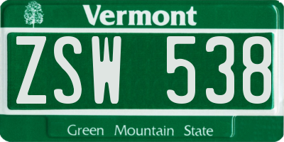 VT license plate ZSW538