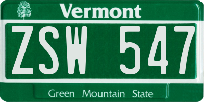 VT license plate ZSW547