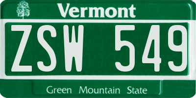 VT license plate ZSW549