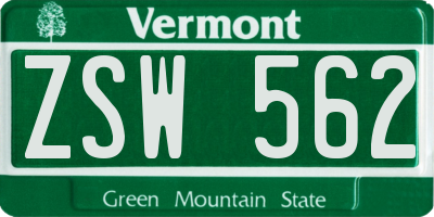 VT license plate ZSW562