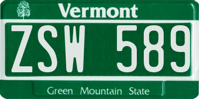 VT license plate ZSW589