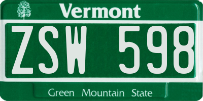 VT license plate ZSW598