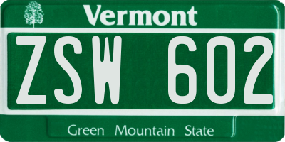 VT license plate ZSW602