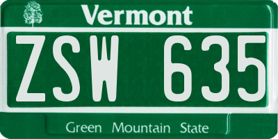 VT license plate ZSW635