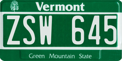 VT license plate ZSW645