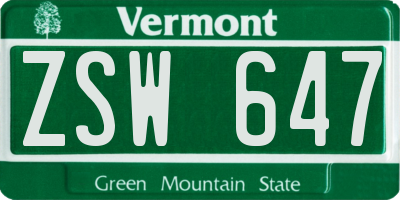 VT license plate ZSW647
