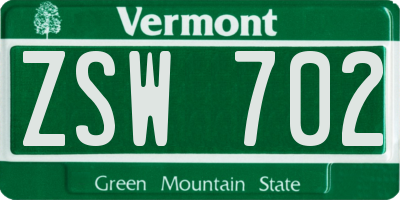 VT license plate ZSW702