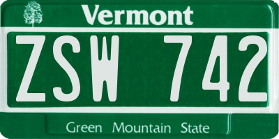 VT license plate ZSW742
