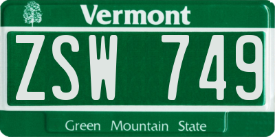 VT license plate ZSW749