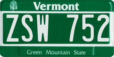 VT license plate ZSW752