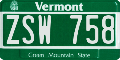 VT license plate ZSW758