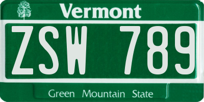 VT license plate ZSW789