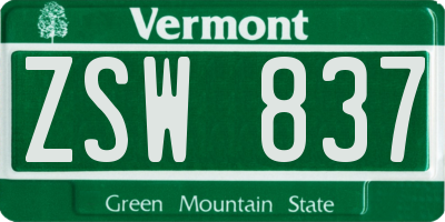 VT license plate ZSW837