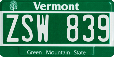 VT license plate ZSW839