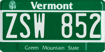 VT license plate ZSW852