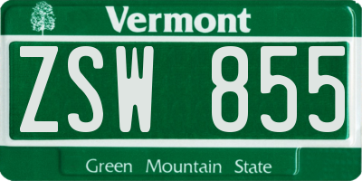 VT license plate ZSW855
