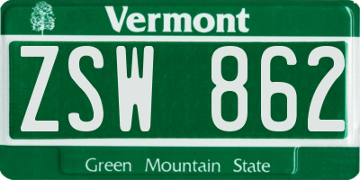 VT license plate ZSW862