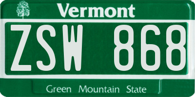 VT license plate ZSW868