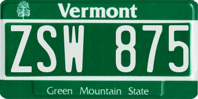 VT license plate ZSW875