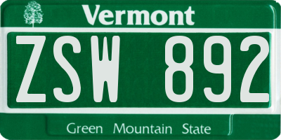 VT license plate ZSW892