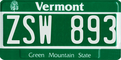 VT license plate ZSW893