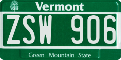 VT license plate ZSW906
