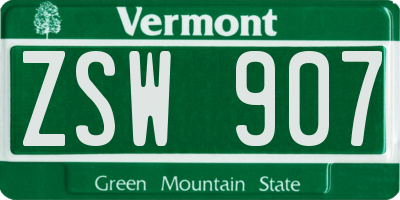 VT license plate ZSW907