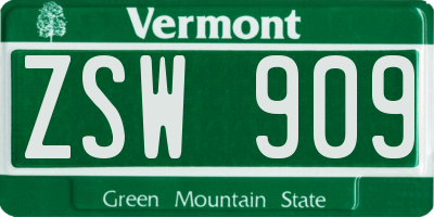 VT license plate ZSW909