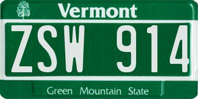 VT license plate ZSW914