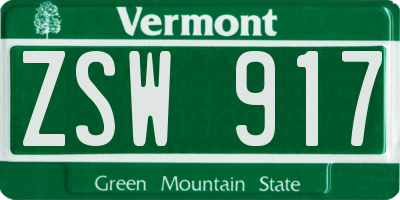 VT license plate ZSW917