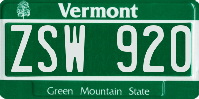VT license plate ZSW920