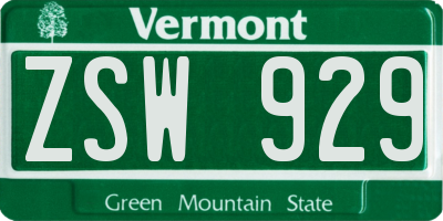 VT license plate ZSW929