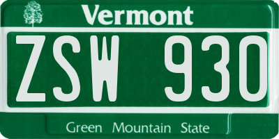 VT license plate ZSW930