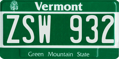 VT license plate ZSW932