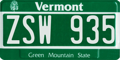 VT license plate ZSW935