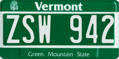 VT license plate ZSW942