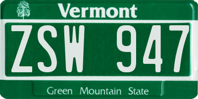 VT license plate ZSW947
