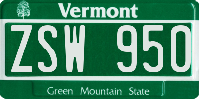 VT license plate ZSW950