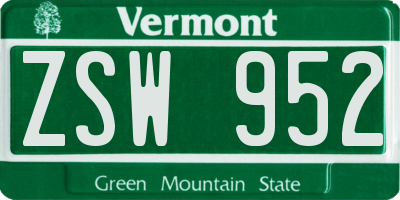 VT license plate ZSW952